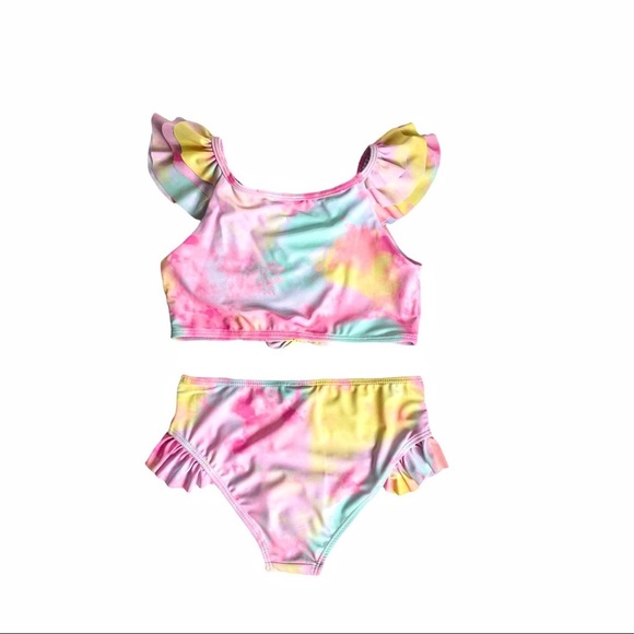 NWT Nicole Miller Girl’s 2 Piece Tie Dyed Swimsuit with Sequined Sunflower - Picture 11 of 14